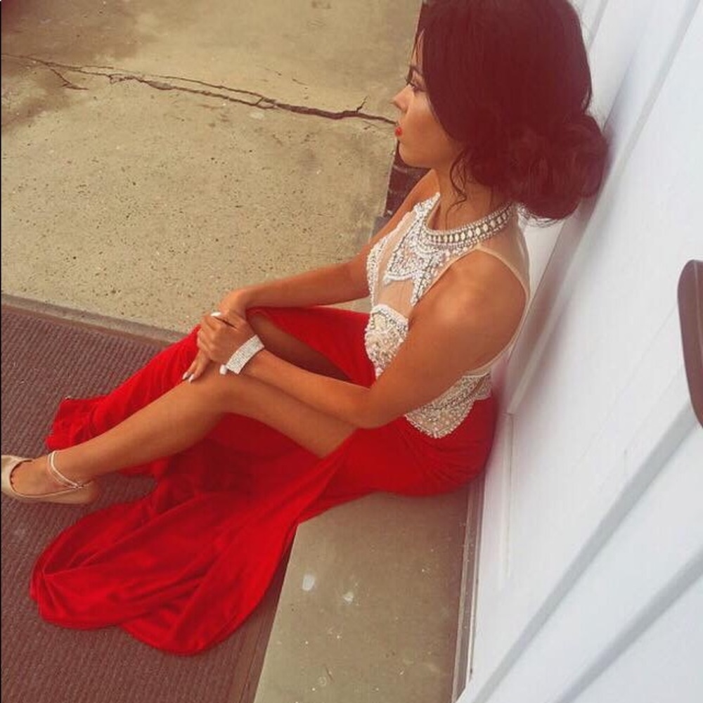 Two piece Alyce Paris prom dress.